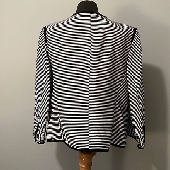Talbots Women's Black White Striped Button Front 3/4 Sleeve Blazer Jacket Sz 16 - Picture 5 of 9